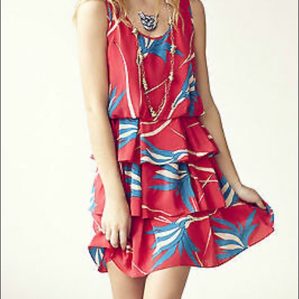 Anthropologie Sariah Tropical Silk Ribbon Grass Dress